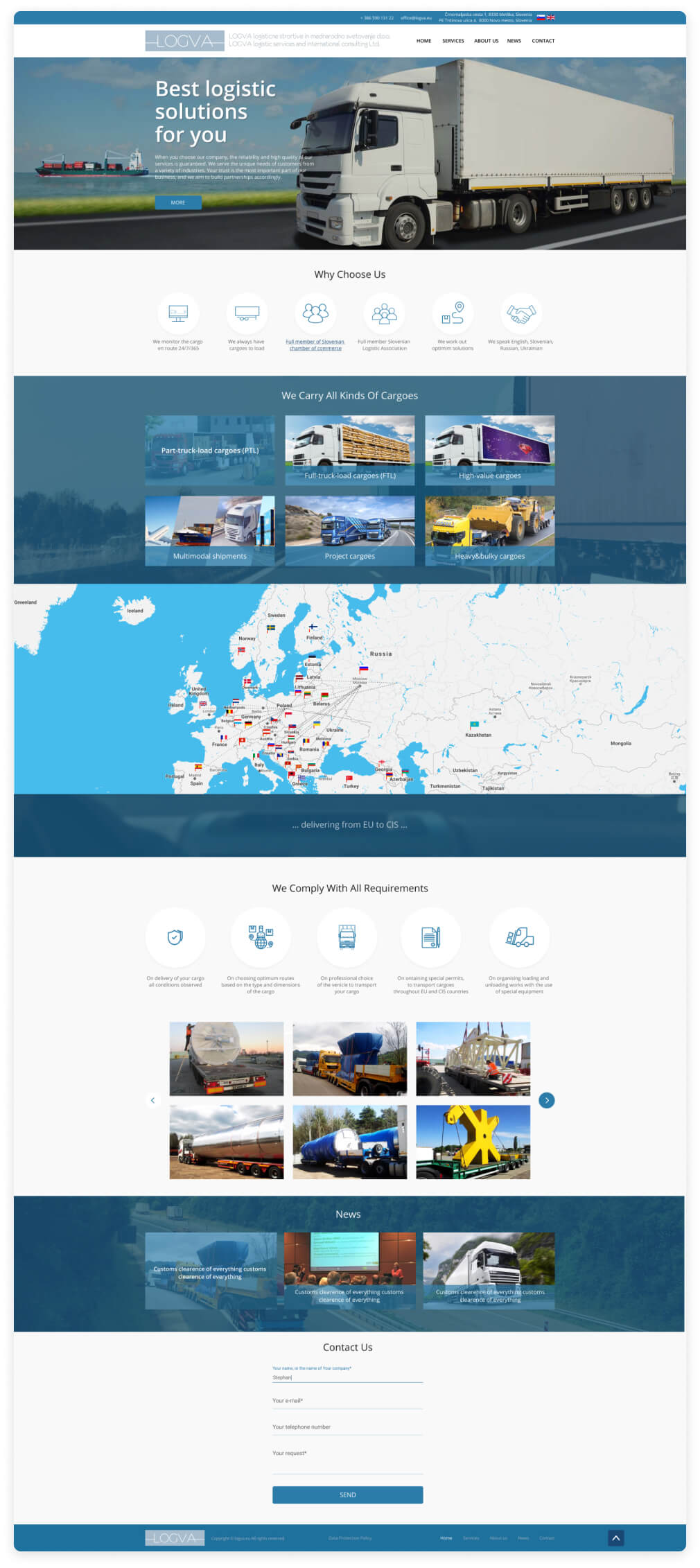 Разработка сайта для европейской транспортной фирмы - главная 